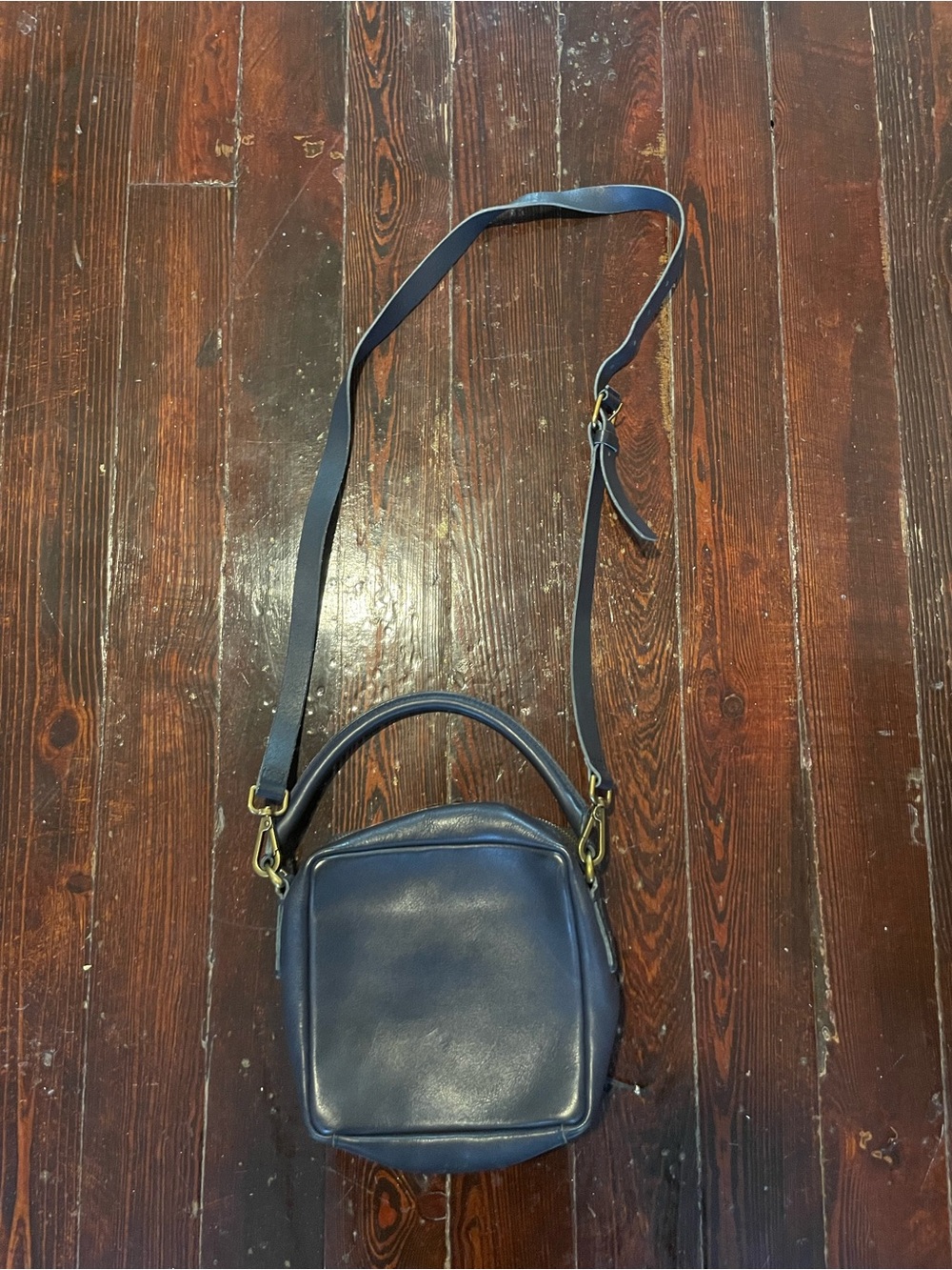 Madewell Navy Leather Shoulder Bag with Top Handle